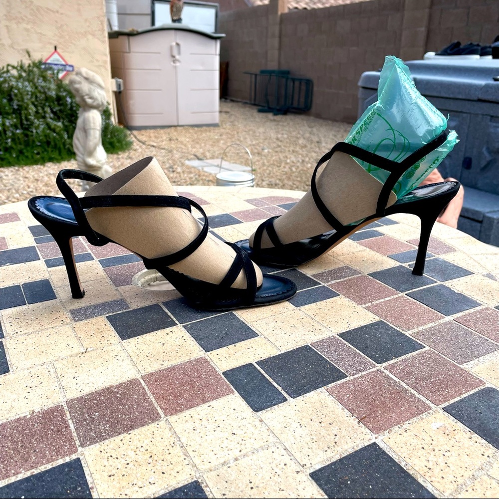 Manolo Blahnik Black Strappy Stiletto Sandals - Picture 7 of 16